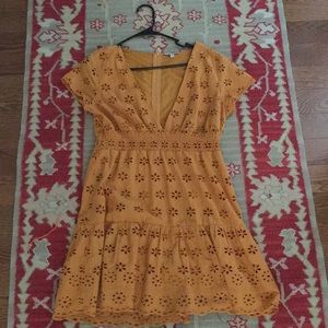 V-neck floral yellow/ mustard dress